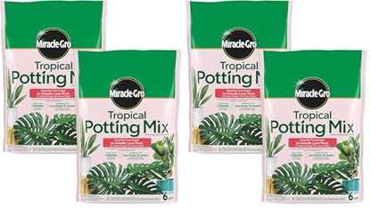Miracle-Gro Tropical Potting Mix - Growing Media for Tropical Plants Living in Indoor and Outdoor Containers, 6 qt. (4-Pack) - size: 4 Pack, style: Potting Mix