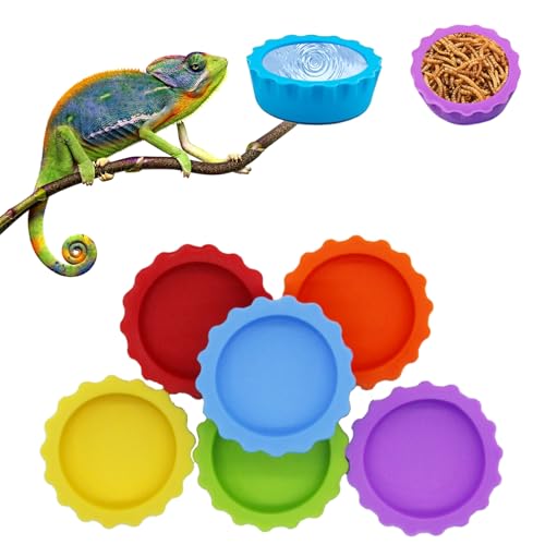 6 Pack Crested Gecko Food Dish, Gecko Food Bowl, Reusable Small Reptile Feeding Dish, Crested Gecko Tank Accessories for Hermit Crab,Turtle, Tarantula, Snake-6 Colors