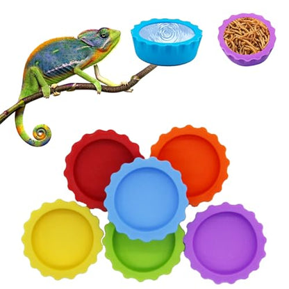 6 Pack Crested Gecko Food Dish, Gecko Food Bowl, Reusable Small Reptile Feeding Dish, Crested Gecko Tank Accessories for Hermit Crab,Turtle, Tarantula, Snake-6 Colors
