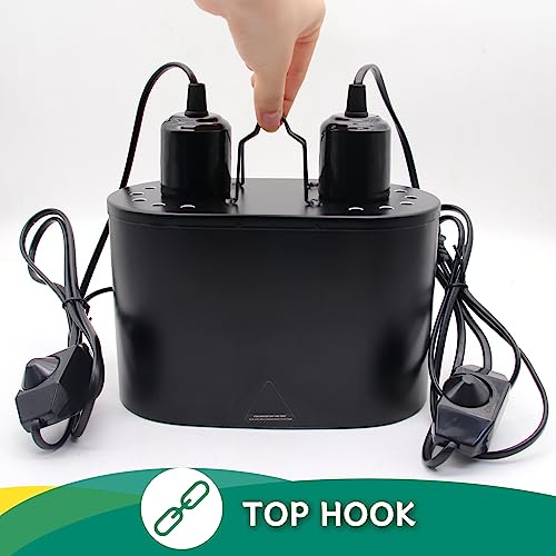 Dual Reptile Deep Dome Lamp Fixture with Temperature Adjustment,Dual Deep Cap Combo Integration Design Heat Lighting Lamp UVB Light with Independent Switches, for Reptile Snake and Tortoise