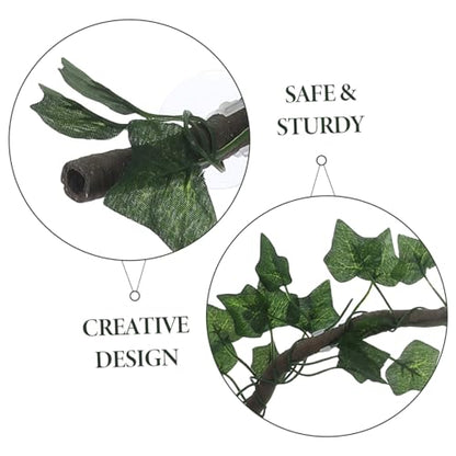 Hemoton Jungle Vines Rattan Strip for Reptiles Flexible Artificial Leaf Decor with Suction Cups for Lizard Frog Snake Habitats with Leaf Green