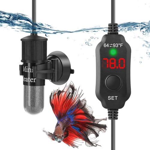 Super Mini Aquarium Heater 10W Betta Heater for 1-2 Gallon Tanks, Small Fish Tank Heater Turtle Heater with Dry-Run/Overheat Protection, Memory Function - size: For Tanks ≤ 2 Gal