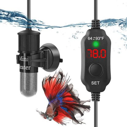 Super Mini Aquarium Heater 30W Betta Heater for 4-6 Gallon Tanks, Small Fish Tank Heater Turtle Heater with Dry-Run/Overheat Protection, Memory Function - size: For Tanks ≤ 6 Gal