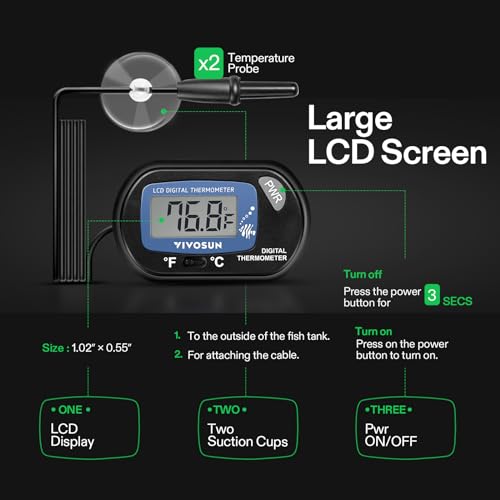 VIVOSUN 4-Pack LCD Digital Aquarium Thermometer Fish Tank Water Terrarium Temperature with Suction Cup for Turtle
