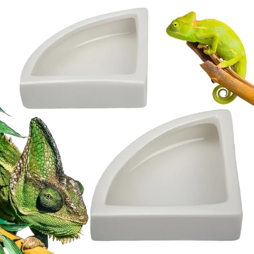 2 Pcs Reptile Food Dish Bowl Ceramic Anti-Escape Mealworms Bowl for Small Reptile Leopard Bearded Dragon Chameleon Hermit Crab (Triangle Shape)