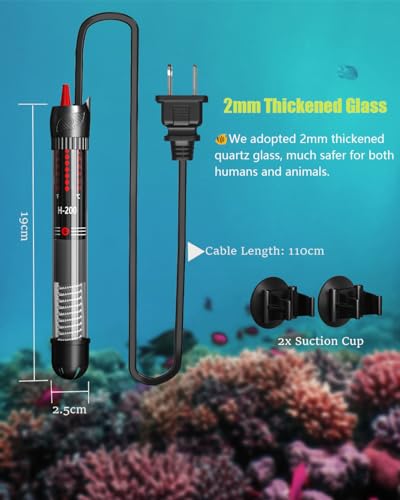 KINGYEENUO Aquarium Heater 50W, 20 Gallons Tank Submersible Aquarium Heater, Temperature Adjustable, Betta Turtle/Fish Tank Heater, Built-in Thermostat Control, with Extra Sucker Cup