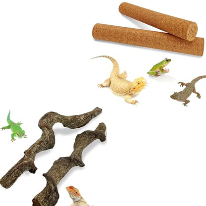 Reptile Climbing Branch with Cork Branch for Reptiles Climbing Branches 2 Pack Natural Tree Frog Cork Wood Stick Crested Geckos Habitat Decor