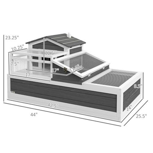 Wooden Turtle House, Small Animal Cage, Small Animal House, Pet Supplies, Mesh Roof, Three Separate Areas, Two Levels, Indoor/Outdoor Use, Openable Roof, Pull-Out Tray, Gray