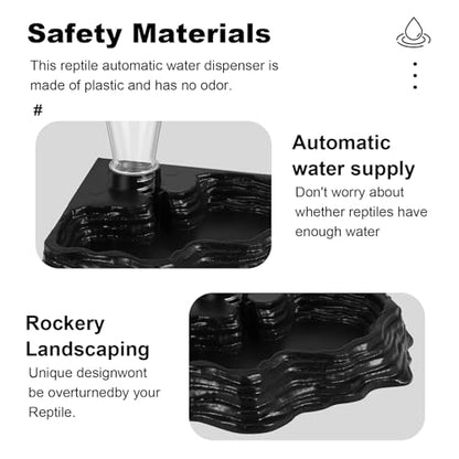 Reptile Water Feeder Automatic Water Dispenser Waterer Feeding Accessories for Turtle Frog Bearded Lizards Geckos for Terrarium Tank, black