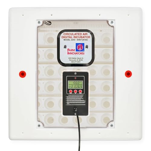 Farm Innovators 120 Volt 40 Watt Circulated Air Incubator for Up to 48 Eggs with Easy to Read Digital Display and Large Picture Window, White - color: Digital Circulated Air, size: 1 Pack