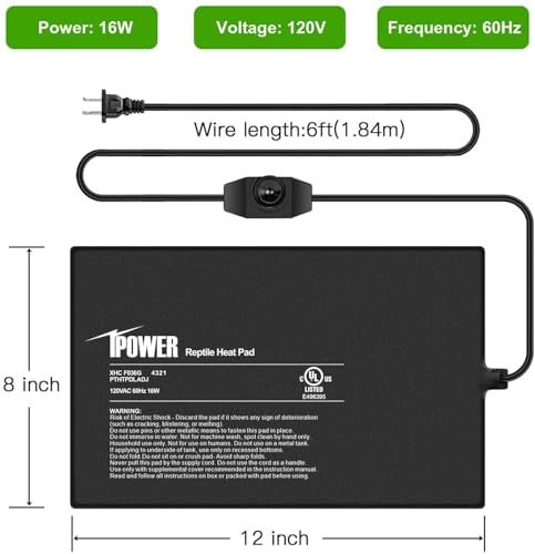 iPower 8 by 12 Inch Reptile Heating Pad with Temperature Adjustable Controller Knob, Under Tank Warmer Terrarium Heat Mat for Reptiles and Amphibians (Pack of 2) - size: 8 X 12 Inch (Pack of 2)
