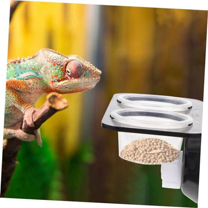 Happyyami Large Reptile Water Dish Gecko Feeder with Double Cups Reptile Feed Platform Random Color