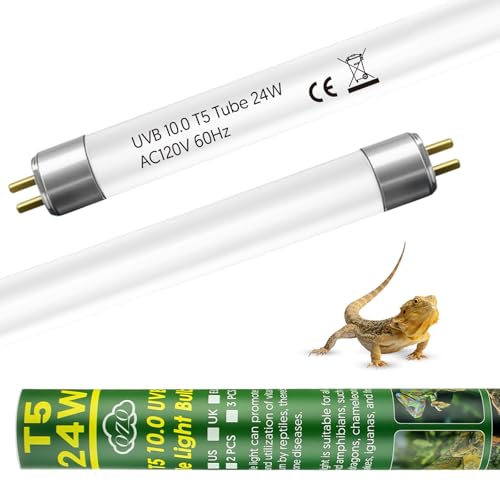 QZQ T5 10.0 UVB Reptile Light 24W, UVA UVB Reptile Light Bulb 2 Pack, Fluorescent Lamp Tube for Bearded Dragons, Snake, Gecko, Tortoise, Lizard - size: 24W-10.0-21.7IN