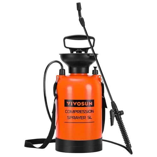 VIVOSUN 1.35-Gallon Pump Pressure Sprayer, Pressurized Lawn & Garden Water Spray Bottle with Adjustable Shoulder Strap, for Spraying Plants, Garden Watering and Household Cleaning - color: Orange, size: 1.35 Gallons