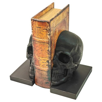 Black Skull Head Skeleton Decorative Statue Unique Design Split Resin Sculpture Home Decoration Gothic Art Piece Halloween Decor (Black)