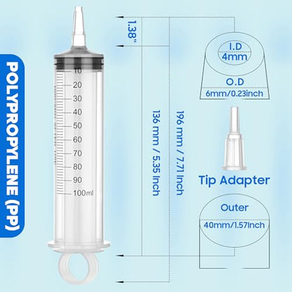 SHAOTONG 100mL Syringe Catheter Tip with 40 Inch Plastic Tube for Feeding Pets, Liquid Refilling, Drawing Oil Fluid - size: 100ML/CC