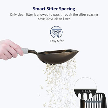 WePet Cat Litter Scoop, Non-Stick Plated Aluminum Alloy Sifter, Kitty Durable Metal Scooper, Deep Shovel, Long Handle, Kitten Pooper Lifter, Size Large, Coated Black Body with Grey Handle - color: #05 Grey, size: Large