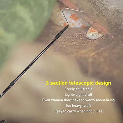 Portable Mini Snake Hook, Snake Catcher Stainless Steel Extensible Snake Hook Collapsible Snake Tongs Retractable Catching Snake Handling Tool with Handle for Pick up Handling Tool