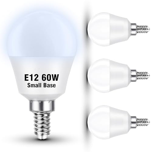 E12 LED Globe Candelabra Light Bulbs 60 Watt Equivalent, Daylight White 6000K, E12 A15 Light Bulbs Small Base for Chandelier Pendant Ceiling Fan Lighting, 5W 600lm, Non-Dimmable, 4 Pack - color: Daylight White, size: 60 Watts