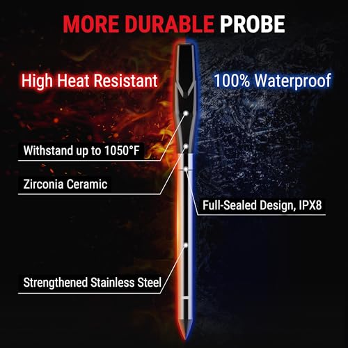 TempPro TempSpike 2000FT Wireless Meat Thermometer Digital with 2 Ultra-Thin Meat Probe, Grill Thermometer Wireless for Smoker, BBQ, Grill, Turkey Kitchent Gift for Dad Husband (Previously ThermoPro) - style: 2000ft Red