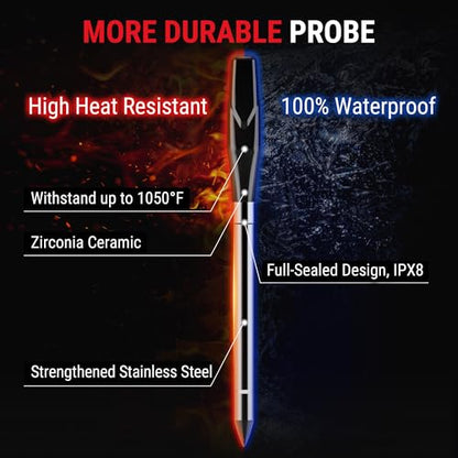 TempPro TempSpike 2000FT Wireless Meat Thermometer Digital with 2 Ultra-Thin Meat Probe, Grill Thermometer Wireless for Smoker, BBQ, Grill, Turkey Kitchent Gift for Dad Husband (Previously ThermoPro) - style: 2000ft Red