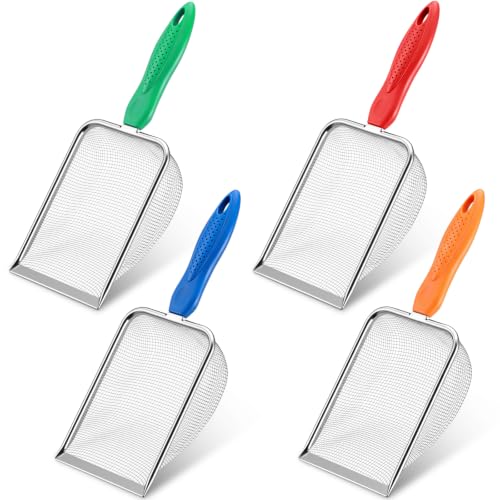Dunzy 4 Packs Reptile Sand Stainless Steel Fine Mesh Reptile Substrate Metal Sand Shovel Sifter Litter Cleaner Corner Scoop Shovel Cleaner Scooper for Bedding Aquarium Terrarium (Multicolored) - color: Multicolored