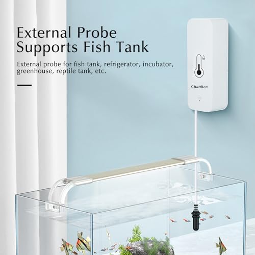 Aquarium Thermometer, Smart Fish Tank Thermometer App Monitor, Free Data Export Fahrenheit/Celsius(℉/℃), WiFi Hygrometer for Babyroom, Greenhouse, Fish Tank, Refrigerator, White 1 Pack - size: 2.7*1.0in without screen