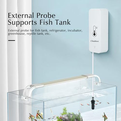 Aquarium Thermometer, Smart Fish Tank Thermometer App Monitor, Free Data Export Fahrenheit/Celsius(℉/℃), WiFi Hygrometer for Babyroom, Greenhouse, Fish Tank, Refrigerator, White 1 Pack - size: 2.7*1.0in without screen