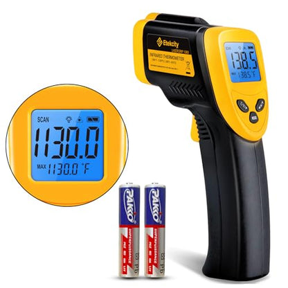Etekcity Infrared Thermometer Laser Temperature Gun 1080, -58°F~ 1130°F for Meat Food Candy Pizza Oven, Heat Gun for Cooking, Kitchen, Fridge, Reptile, BBQ, HAVC, Adjustable Emissivity & Max Measure - color: Laser Yellow, style: Advanced