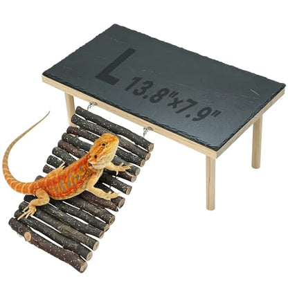 BNOSDM Bearded Dragon Basking Rock Platform with Climbing Ramp Reptiles Hideout Hide Cave Reptile Tank Accessories Suit for Tortoise, Lizard, Toad, Gecko (Large)