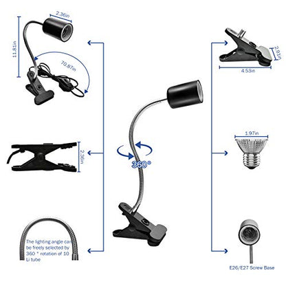 Reptile Heat Lamp with Flexible Gooseneck Stands, 2 Lamps, 360° Rotatable Clips, UVA + UVB Spectrum for Terrariums (2, Black)