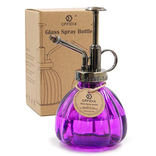 OFFIDIX Glass Watering Spray Bottle, 6.3" Tall Vintage Style Plant Mister with Bronze Plastic Top Pump One Hand Watering Can Glass Spary Bottle (Dark Purple) - color: I-Dark Purple