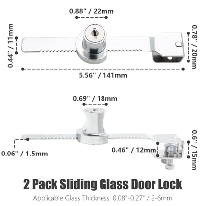 4 Pack Sliding Glass Door Lock Showcase Display Case Lock, Ratchet Lock Reptile Cage Lock and Key, Vivarium Lock for Drawer Cabinet, Fit Thickness 0.08-0.27 Inch / 2-6mm, Keyed Alike - size: 5.56 inch / 141mm - 4 Pack