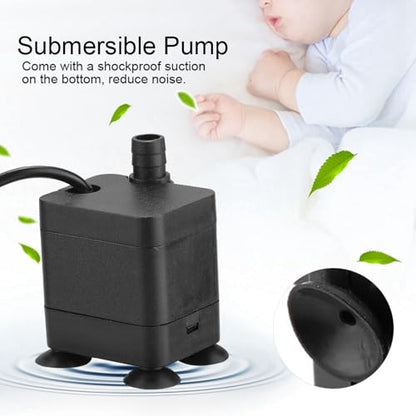 Mini USB Submersible Water Pump | 5V Low Voltage Safe for Fish Aquarium | Quiet Aquarium Pump with Adjustable Flow | 120L / H, 4 - Vane Turbine