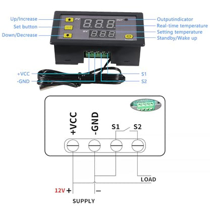 2pcs Digital Temperature Controller W3230 Digital LED Thermostat Switch with Waterproof Probe DC 12V Programmable Heating Cooling Electronic Thermostat Control -50℃ to 120℃ - color: DC 12V
