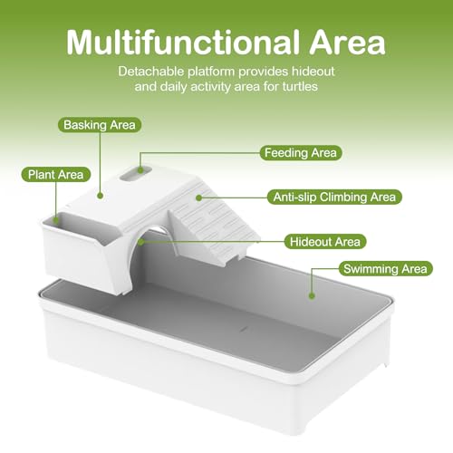 Turtle Tank Acrylic Habitat Starter Kit for Baby with Silent Filter | Bottom Drain,Basking Light,Multi Zone Aquatic Small Red Eared Slider Enclosure,Anti Escape Fence Tortoise Terrarium Aquarium