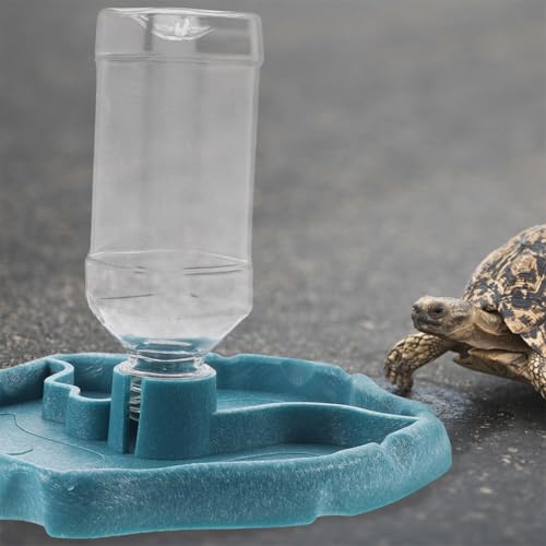Toyvian Automatic Reptile Waterer and Feeding Dish, Lake Blue and Dark Brown Water Bowl with Reservoir for Tortoises, Lizards, and Spiders, Pet Terrarium Water Feeder for Amphibians