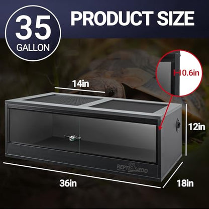 REPTI ZOO 35 Gallon PVC Reptile Tank, Reptile Terrarium for Crested Gecko Frog Lizard Snake Turtle Hermit Crab, 36x18x12 inch Leopard Gecko Enclosure with Sliding Door & Screen Ventilation - size: 36x18x12 inch
