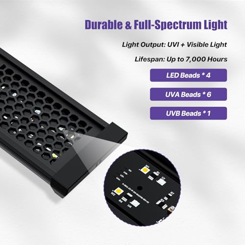 5 Inch LED Reptile Light Bar UVB 10.0, Ultra-Slim Aluminum UVA Basking Lamp with Timer & Dimmer, Even Light Output for Terrariums, Bearded Dragons and Turtles - size: 5 inches