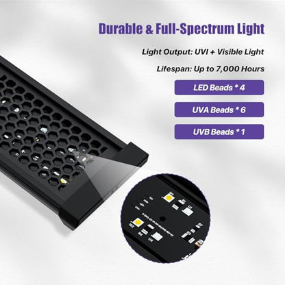 5 Inch LED Reptile Light Bar UVB 10.0, Ultra-Slim Aluminum UVA Basking Lamp with Timer & Dimmer, Even Light Output for Terrariums, Bearded Dragons and Turtles - size: 5 inches
