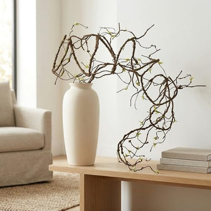 9FT Artificial Vine for Mantel Decor, Bendable Fake Tree Branches & Reptile Vines, Real Touch Faux Twigs with Green Buds for Spring Décor