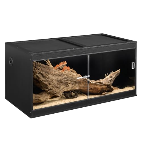 unipaws 110 Gallon Reptile Tank for Lizards, Bearded Dragon Enclosure Cage | Stackable, Glass sliding Doors, Cable Port, Large Lockable Black Terrarium - color: Black, size: 110 Gallon Tank