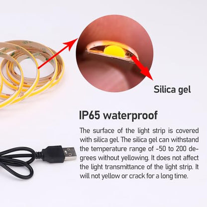 DC 5V USB COB Orange LED Strip Light USB Powered Dimmable IP65 Waterproof 6.6ft/2M 640LEDs with Dimmer High Brightness Flexible LED Tape Lights - color: Orange