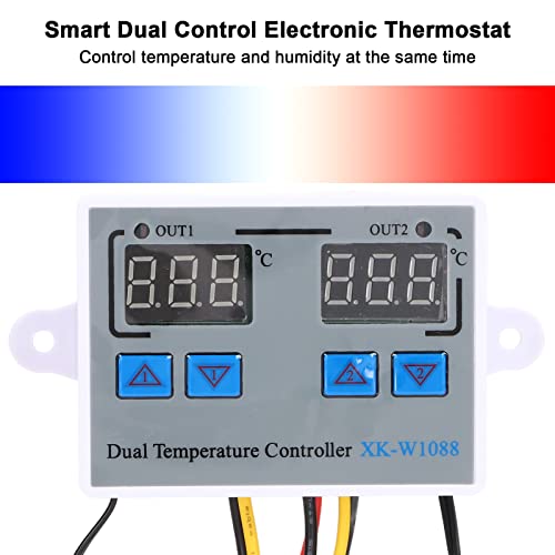 Dual Display Temperature Humidity Controller, Digital Thermostat Dual Temperature Controller 12V Direct Output Heating Cooling Thermostat Switch NTC 10K Sensor for Aquarium Tank Greenhouse