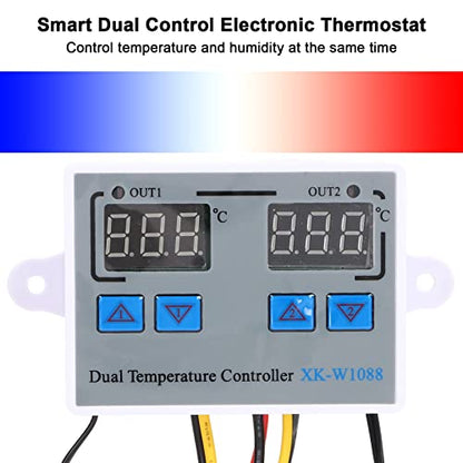 Dual Display Temperature Humidity Controller, Digital Thermostat Dual Temperature Controller 12V Direct Output Heating Cooling Thermostat Switch NTC 10K Sensor for Aquarium Tank Greenhouse