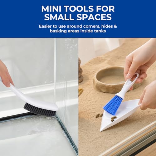 Bearded Dragon Tank Cleaning Kit, 7-in-1 Reptile Tank Cleaning Kit with Mini Dustpan and Brush, Feeding Tongs, Tweezer, Scraper & Cloth, Bearded Dragon Tank Accessories for Lizard & Gecko (Blue set)