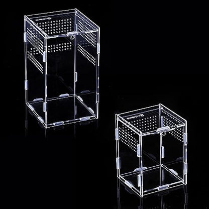BigKing 2 Packs Reptile Feeding Box, Acrylic Reptile Terrarium Enclosure, Insect Breeding Case, Reptiles Habitat Terrarium for Small Tree Dwelling Reptiles & Amphibians Like Gecko and Frog