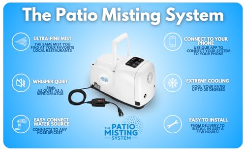 Patio Misters Pro - Ultra Fine Water Mister - Cooling Mist System for Midsize to Large Patio - High Pressure Misting Pump - Kit with Quiet Pump (1000 PSI) - DIY Installation