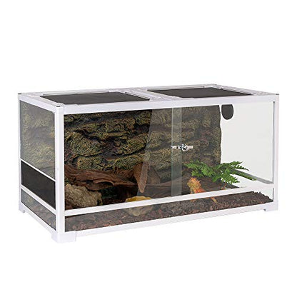 50 Gallon White Knock Down Reptile Terrarium Front Opening Cage Sliding Door with Screen Ventilation Habitat Tank 36" x 18" x 18", Easy Assembly