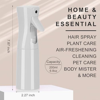 (White Hair Mister Spray Bottle，Spray Water Bottle Fine Mist Refillable Plants（6.8OZ /200ML） Barber，Showering Pets, Plants, travel, Ironing and Cleaning ﻿ ﻿ ﻿(Continuous Spray) - color: White